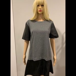 J Crew grey knit tshirt w/ black leather sleeves